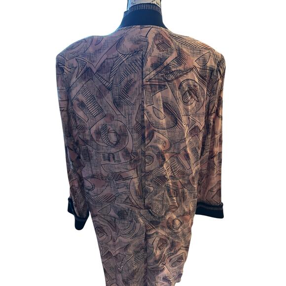 Vintage Melrose Abstract Print Retro Open Front Statement Power Blazer Size 8 - Picture 3 of 6